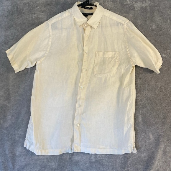 Brandini Men's 100% Short Sleeve Button Up White Shirt Size Medium - Picture 1 of 7